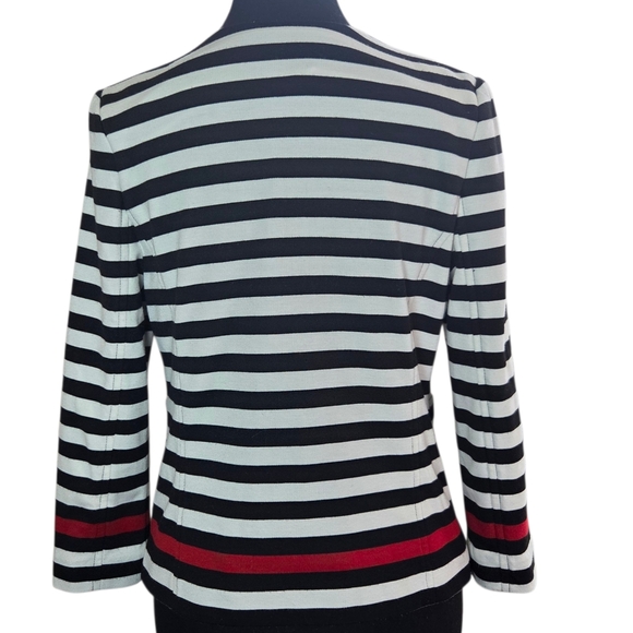 Laundry By Shelli Segal Black and White Striped Zippered Cardigan Ans Red Trim 6 - Picture 2 of 5